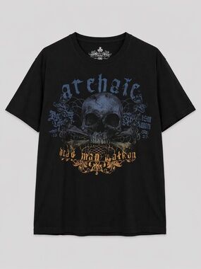 Archaic Black Skull Graphic T-Shirt Men’s Size L Gothic Streetwear NWOT